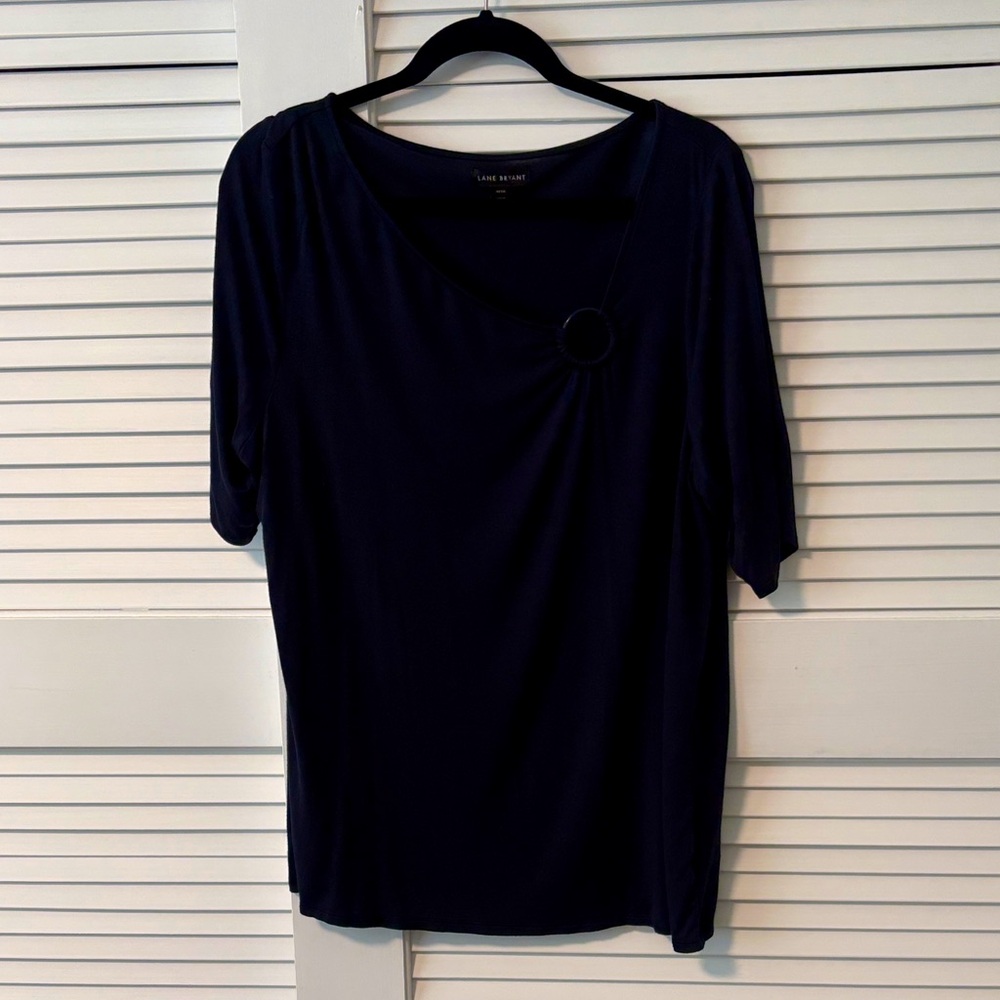 Lane Bryant Navy Short Sleeve Draped Neck Tee